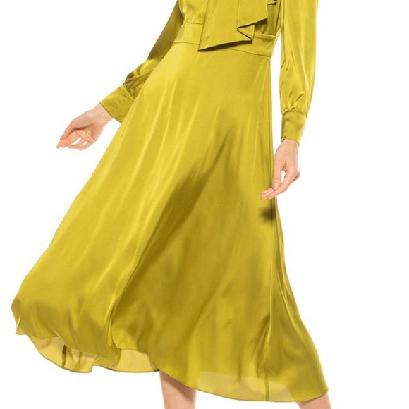 Alexia Admor Chartreuse Mock Neck Satin Midi Dress - Picture 2 of 11